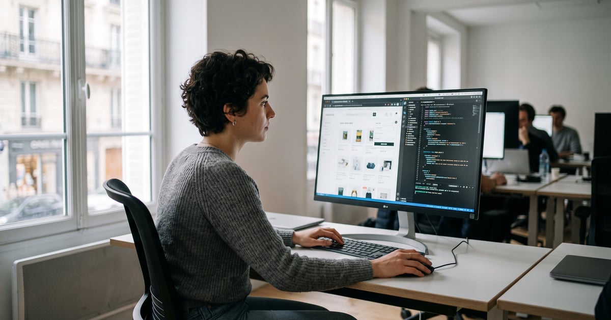 Réalisation site e-commerce : entrepreneur planifiant son projet en ligne sur ordinateur