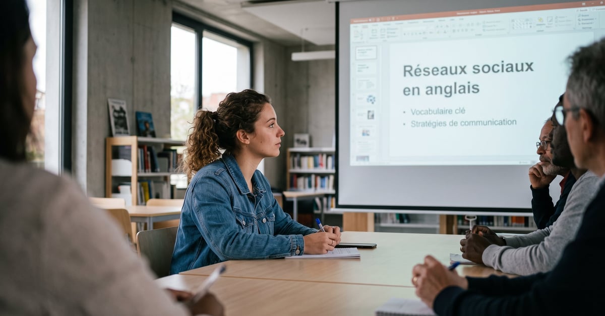 Réseaux sociaux en anglais : smartphone et icônes d'applications sociales sur fond moderne